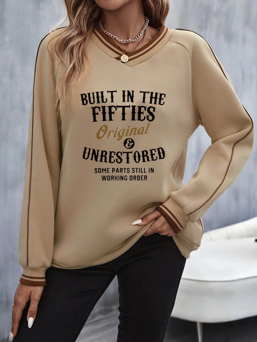 Casual Cotton-Blend Text Letters V neck Sweatshirts