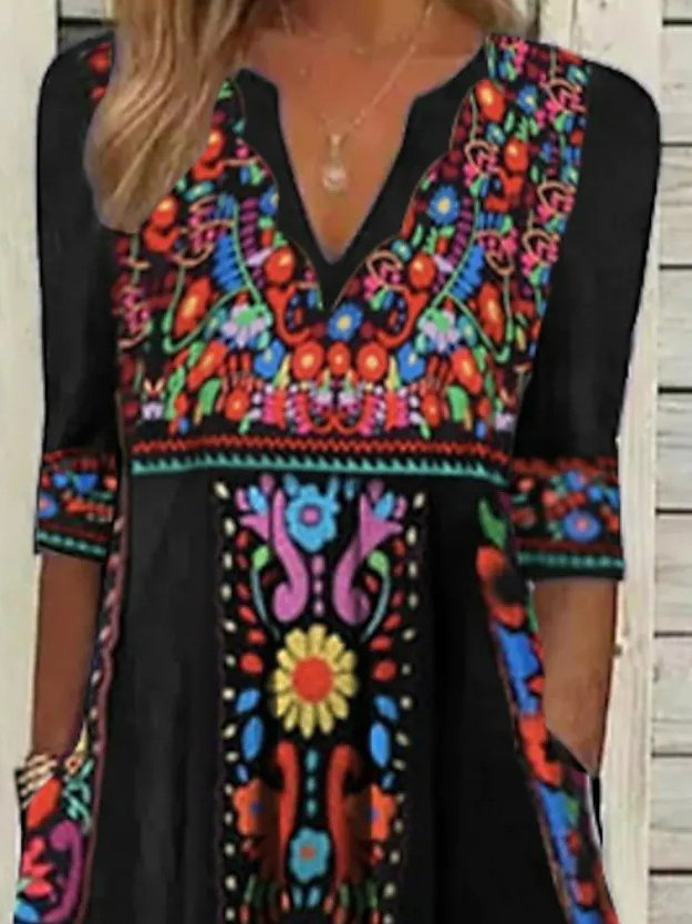 V Neck Boho Regular Fit Dresses