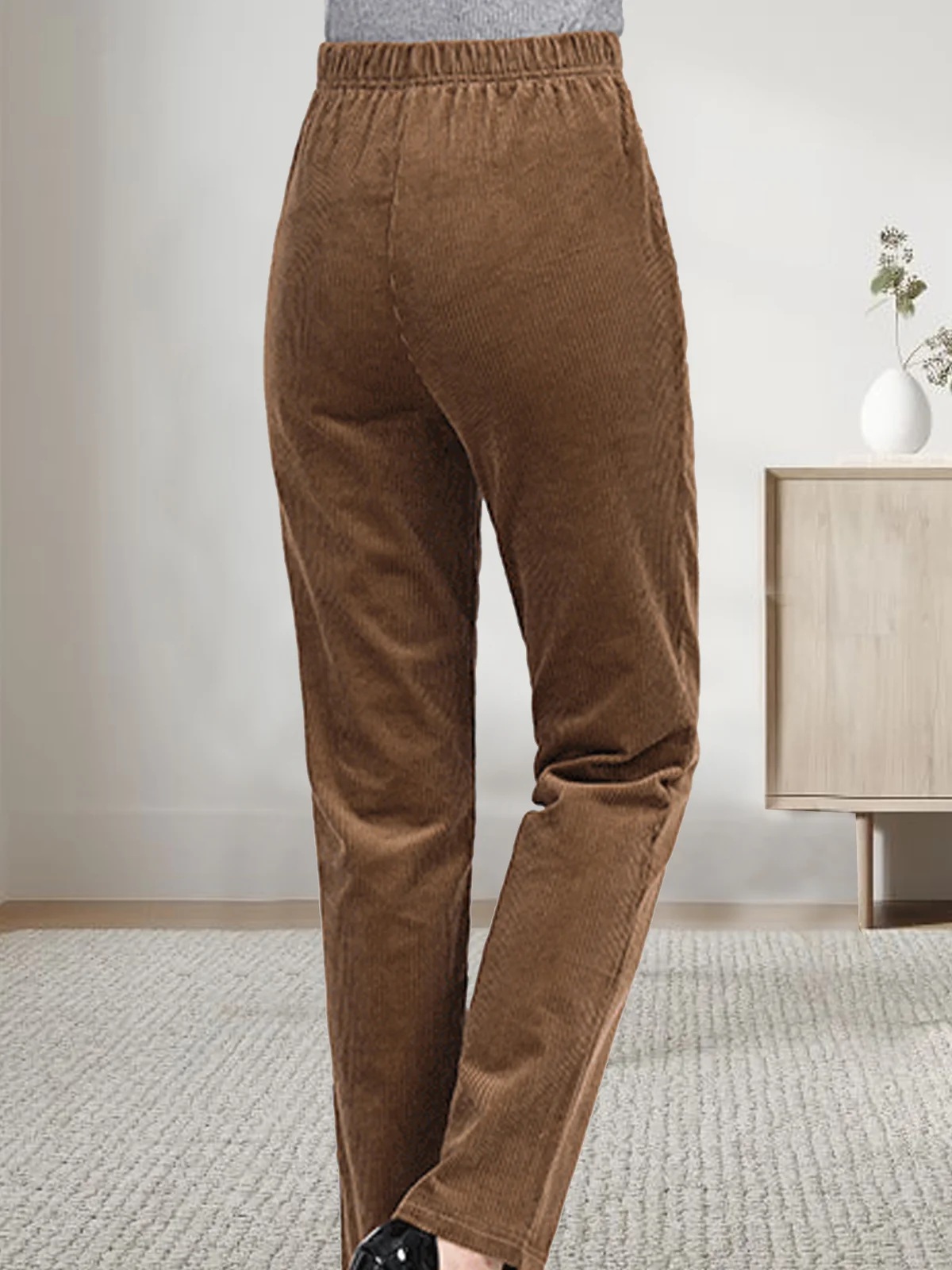 Corduroy elastic waist pocket loose pants plus size