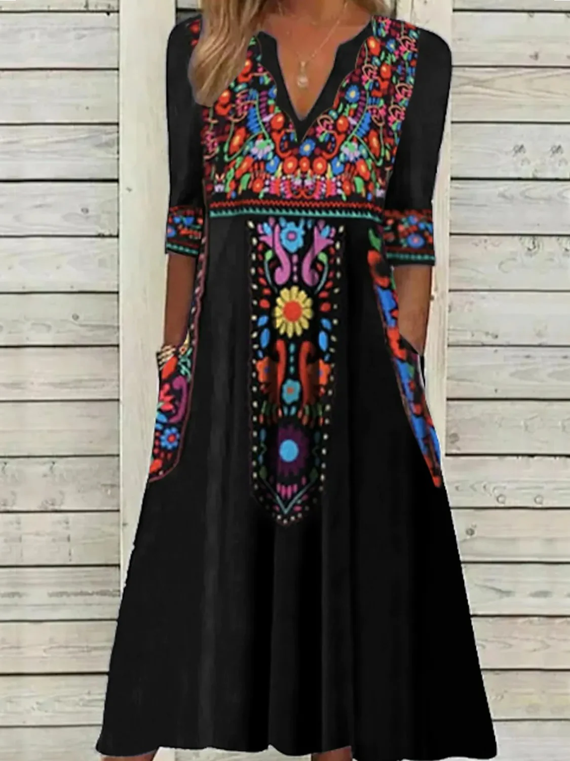 V Neck Boho Regular Fit Dresses