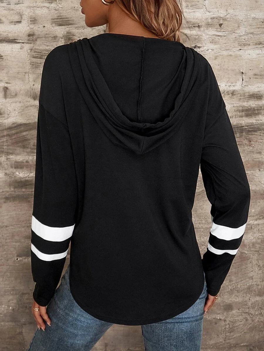 Loose Color Block Hoodie Casual  Sweatshirts