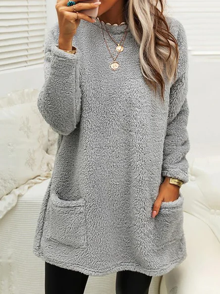 Plush Crew Neck Casual Thermal Dress