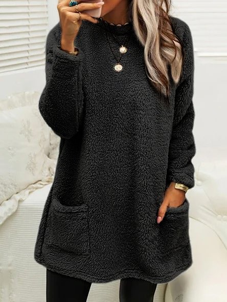 Plush Crew Neck Casual Thermal Dress