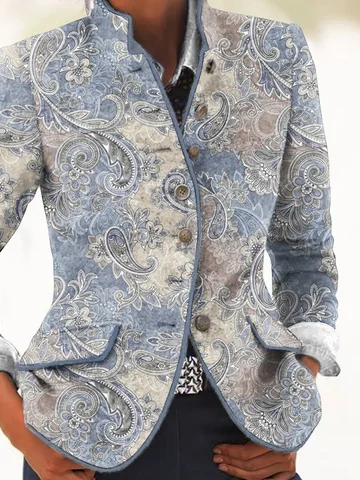 Woolen Stand Collar Paisley Vintage Blazer