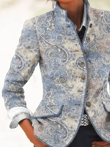 Woolen Stand Collar Paisley Vintage Blazer