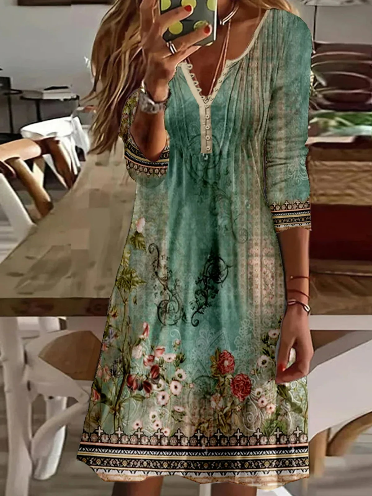 Regular Fit V Neck Ethnic Dresses