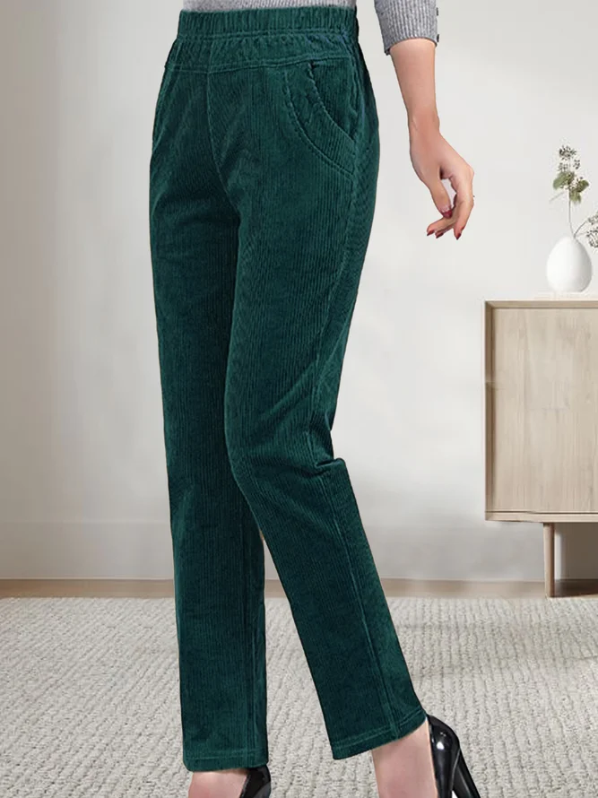 Corduroy elastic waist pocket loose pants plus size