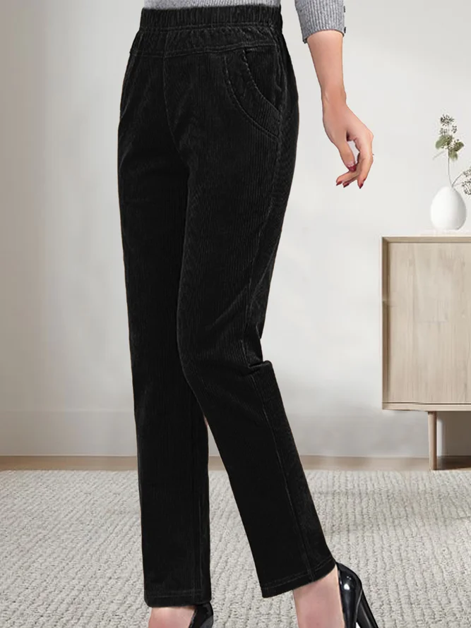 Corduroy elastic waist pocket loose pants plus size