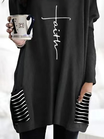 Half Turtleneck Split Joint Casual Batwing Sleeve Text Letters Dress