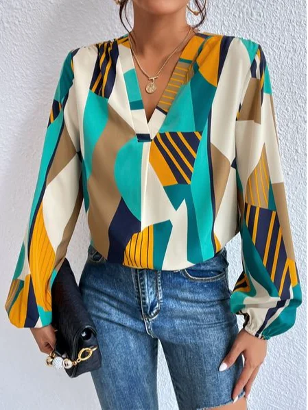 Urban Loose Color Block V Neck Top