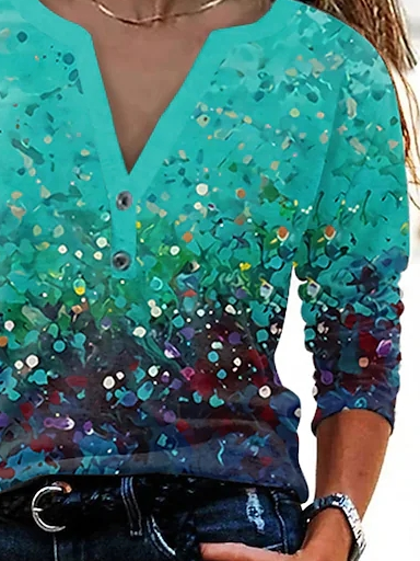 Casual Ombre Loose V Neck Top
