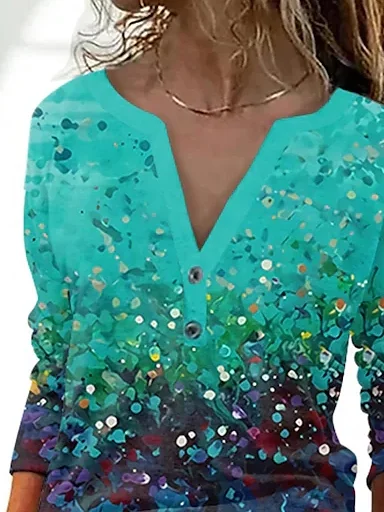 Casual Ombre Loose V Neck Top