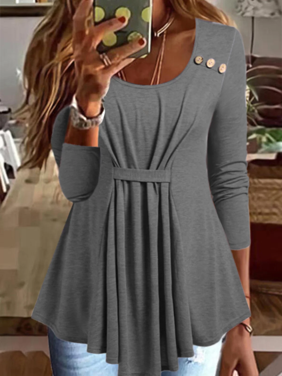 Casual Plain Regular Fit Crew Neck Top