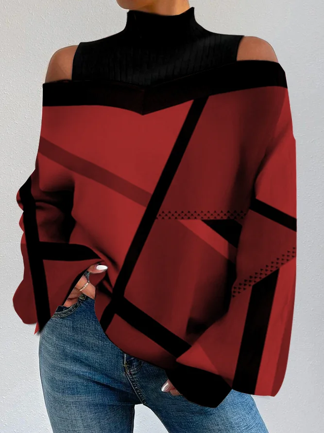 Geometric Turtleneck Casual Sweatshirt