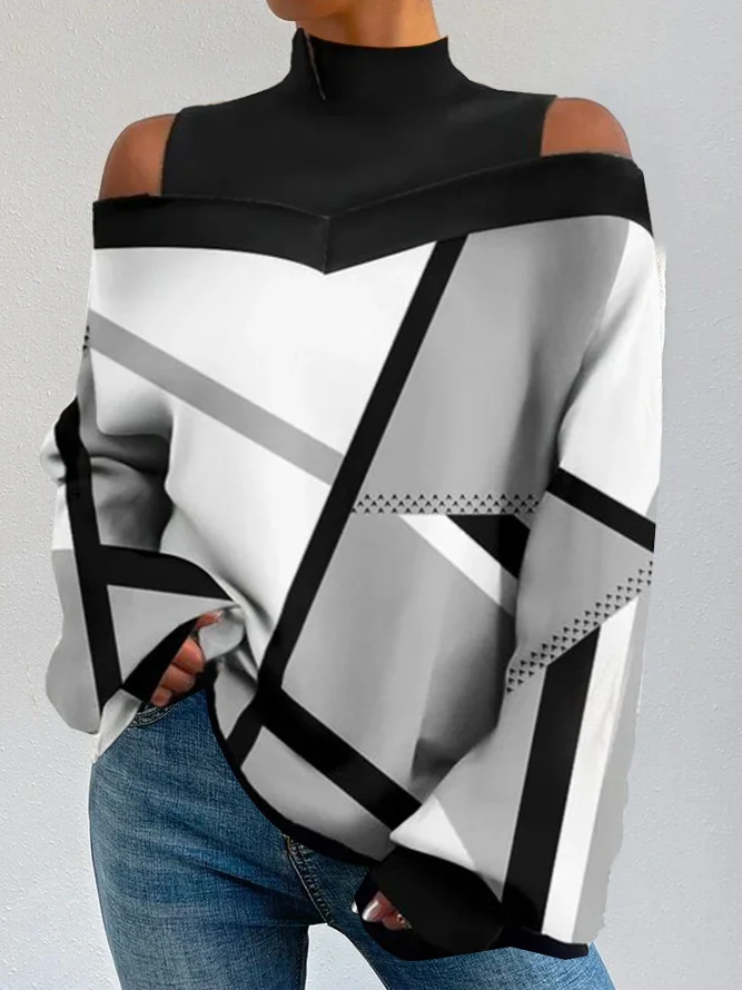 Geometric Turtleneck Casual Sweatshirt