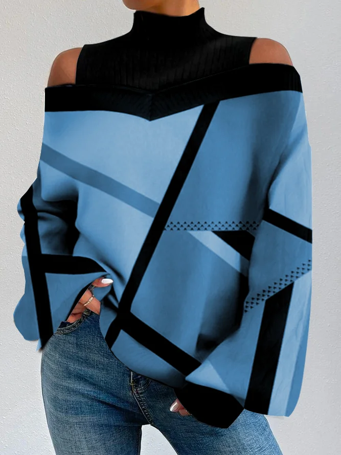 Geometric Turtleneck Casual Sweatshirt