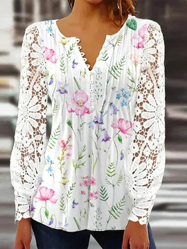 Regular Fit V Neck Floral Casual Top