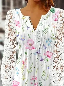 Regular Fit V Neck Floral Casual Top