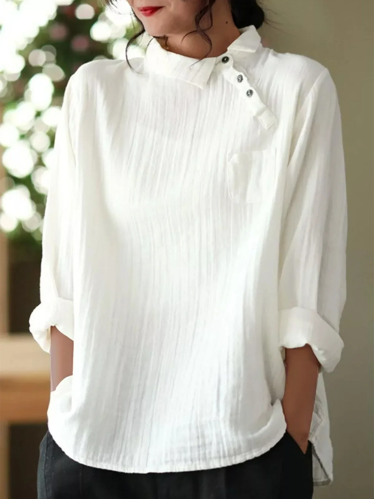 Asymmetrical Collar Casual Plain Top