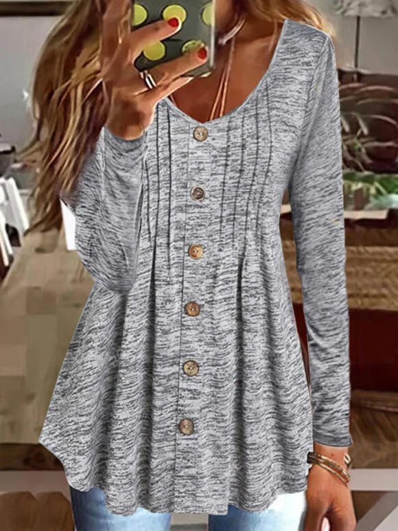 V Neck Plain Casual Regular Fit Top