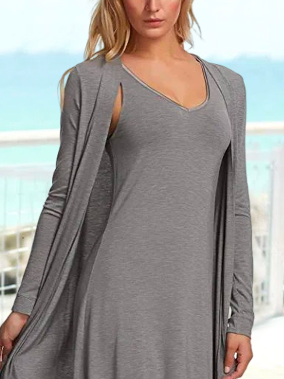 Plain V Neck Casual Loose Two-Piece Set