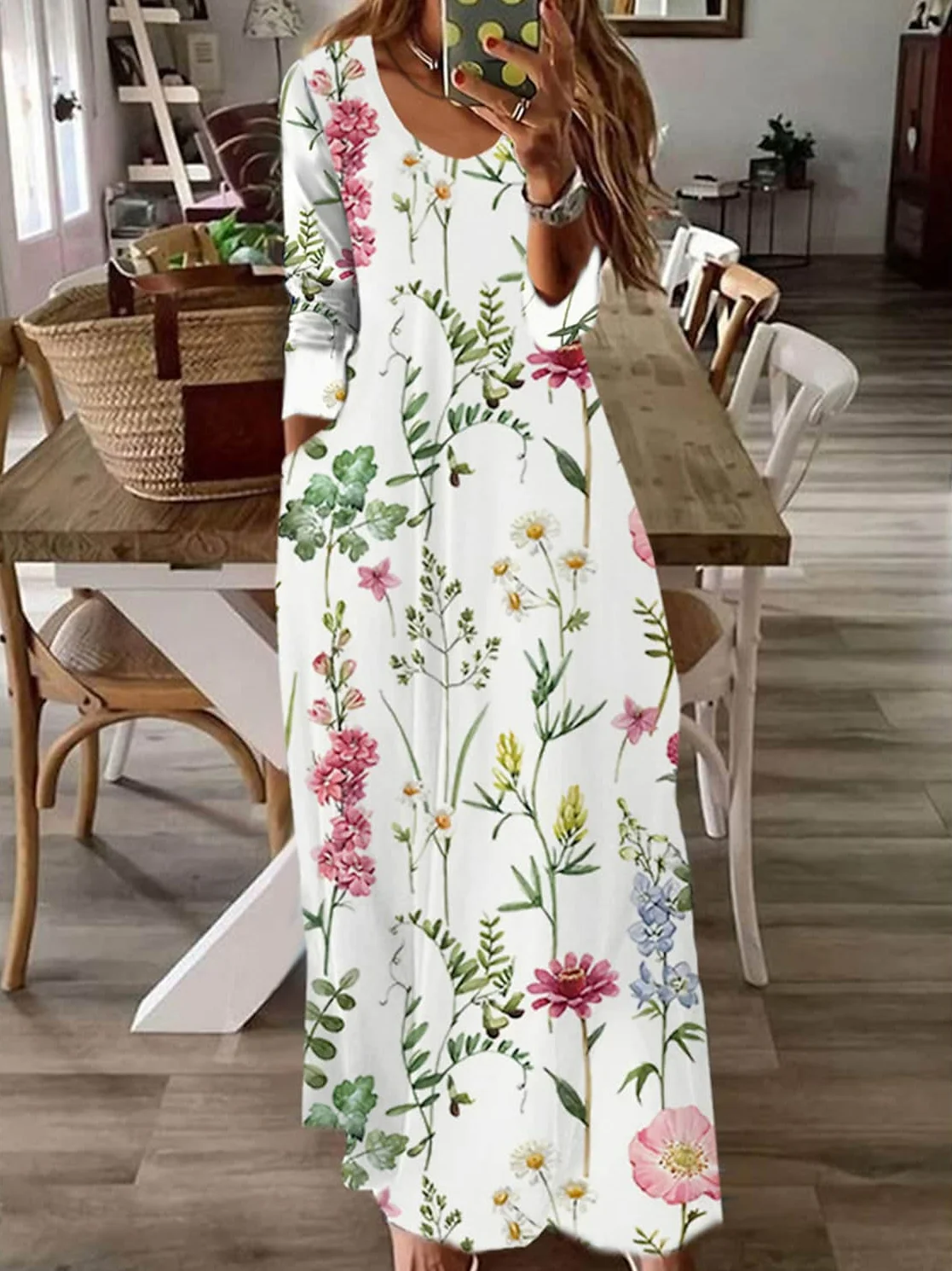 Casual Floral Regular Fit V Neck Dress