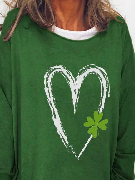 Four-Leaf Clover Casual St. Patrick's Day Loose Crew Neck T-Shirt