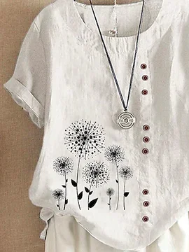 Boho Cotton Loose Crew Neck Blouse