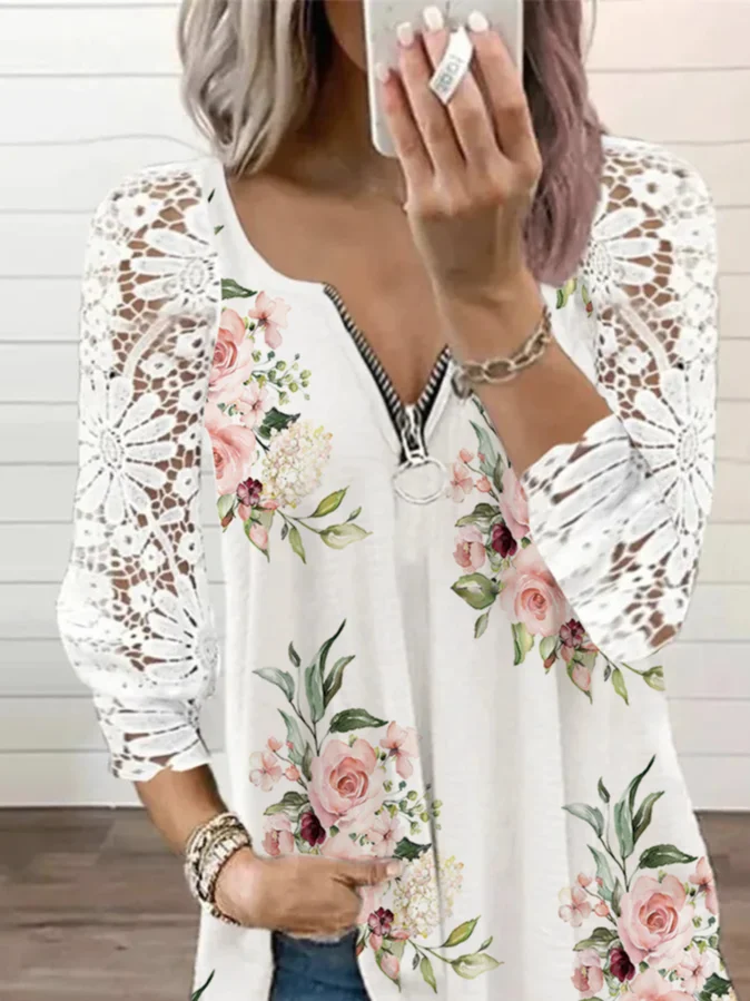 Floral Lace Casual Regular Fit Top