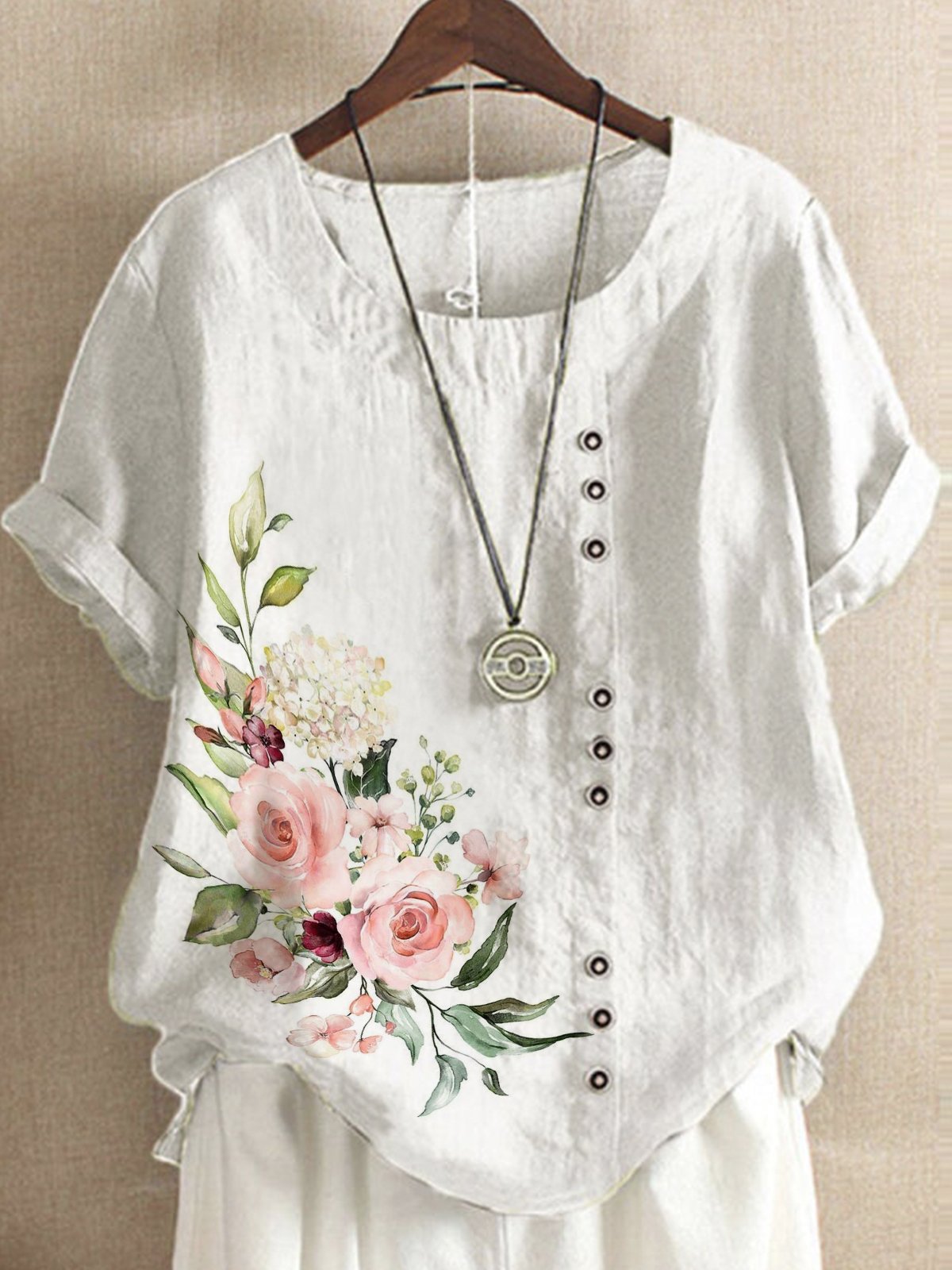 Loose Crew Neck Floral Boho Blouse