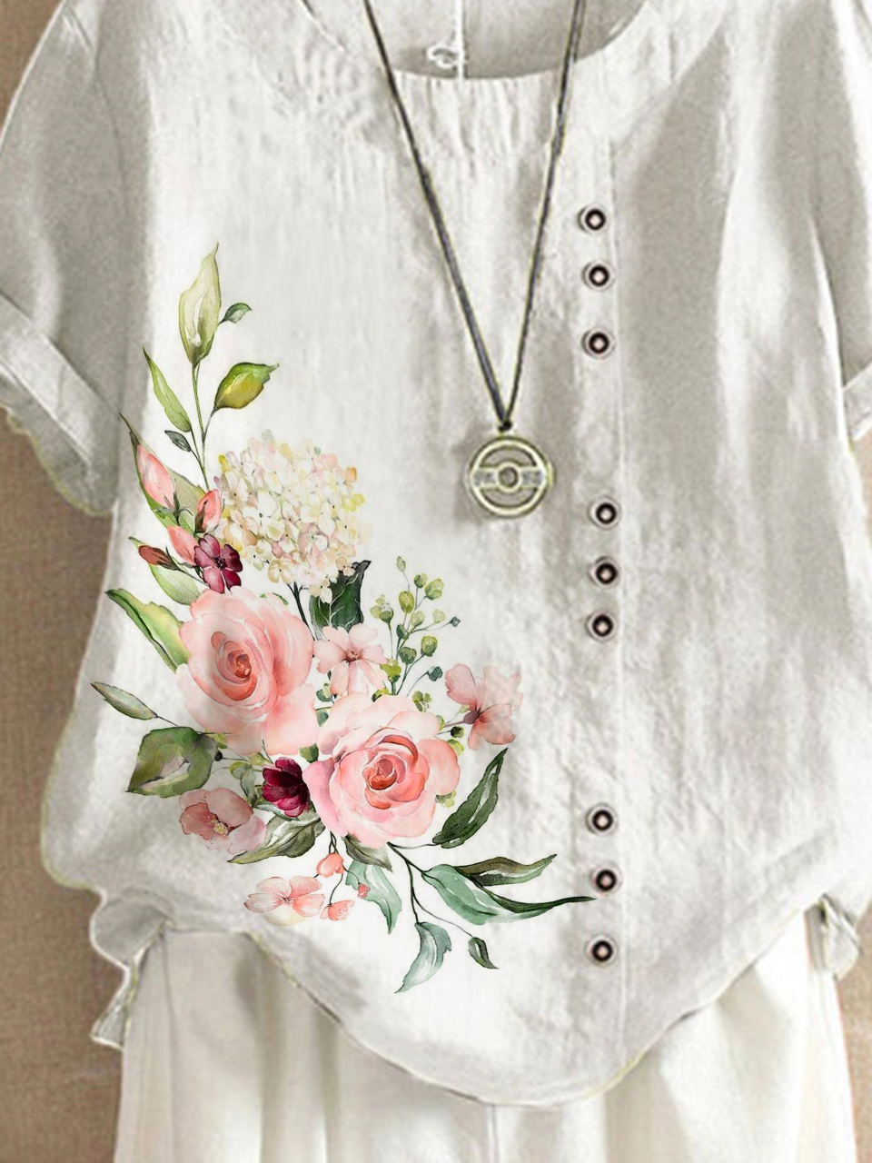 Loose Crew Neck Floral Boho Blouse