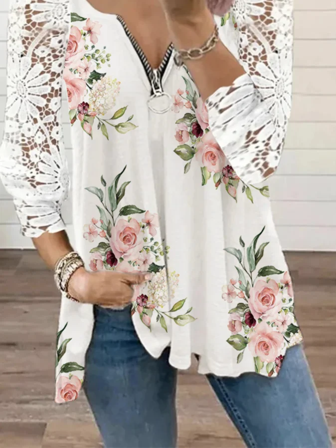 Floral Lace Casual Regular Fit Top