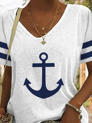 Sea Casual V Neck Anchor T-Shirt