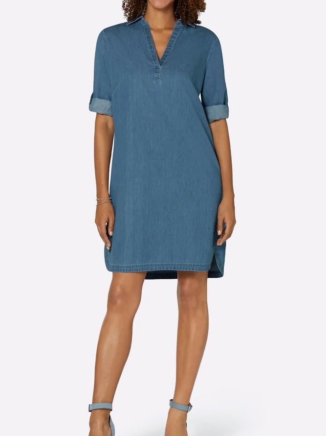 Denim Regular Fit Casual Shawl Collar Dress