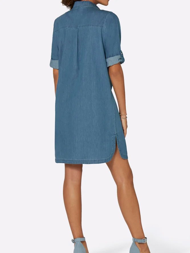 Denim Regular Fit Casual Shawl Collar Dress