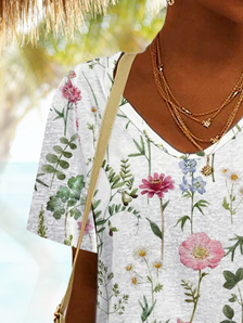 V Neck Floral Vacation T-Shirt