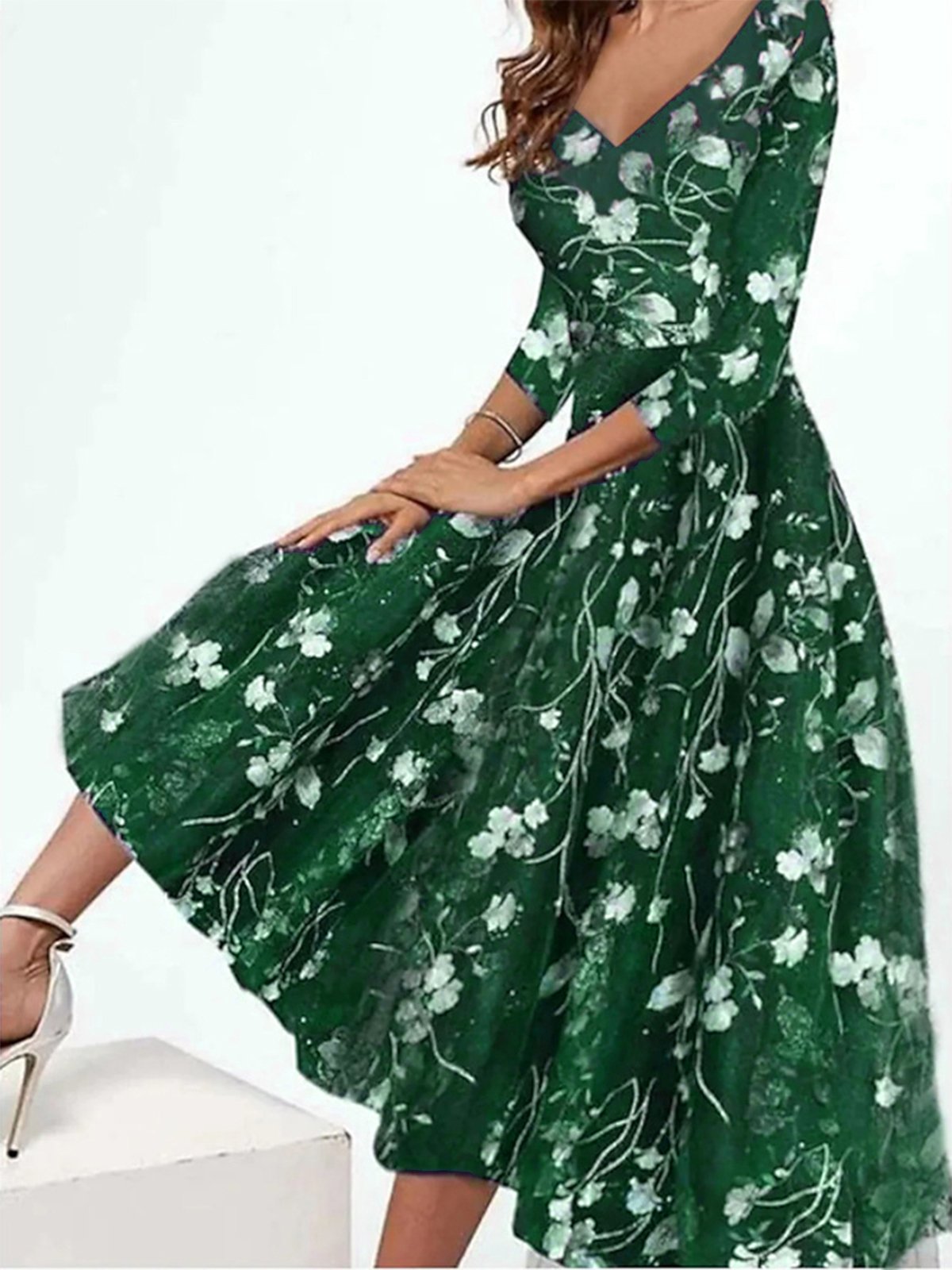 Elegant V Neck Floral Swing Dresses