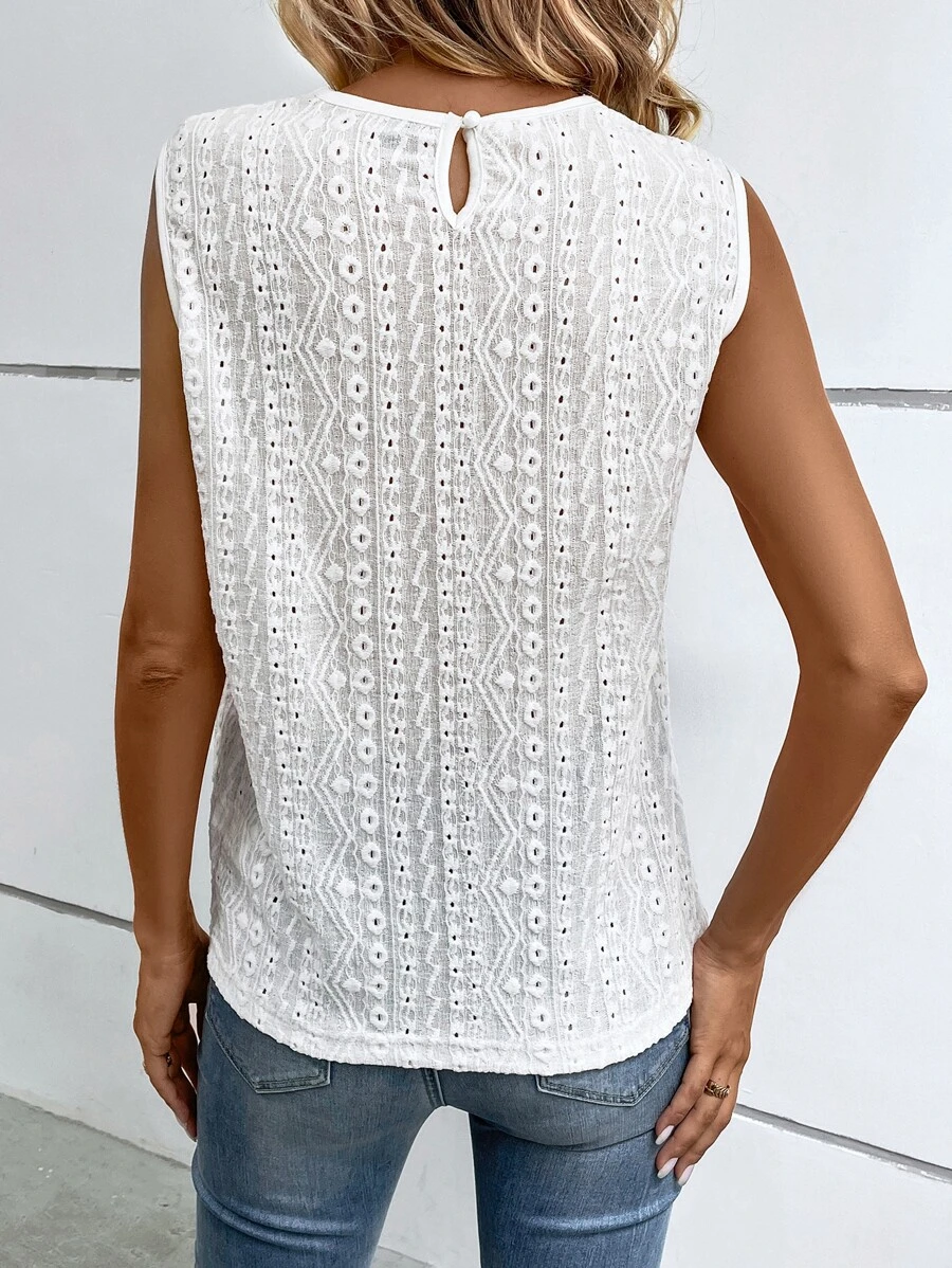 Loose Boho Guipure Lace Insert Keyhole Back Tank Top