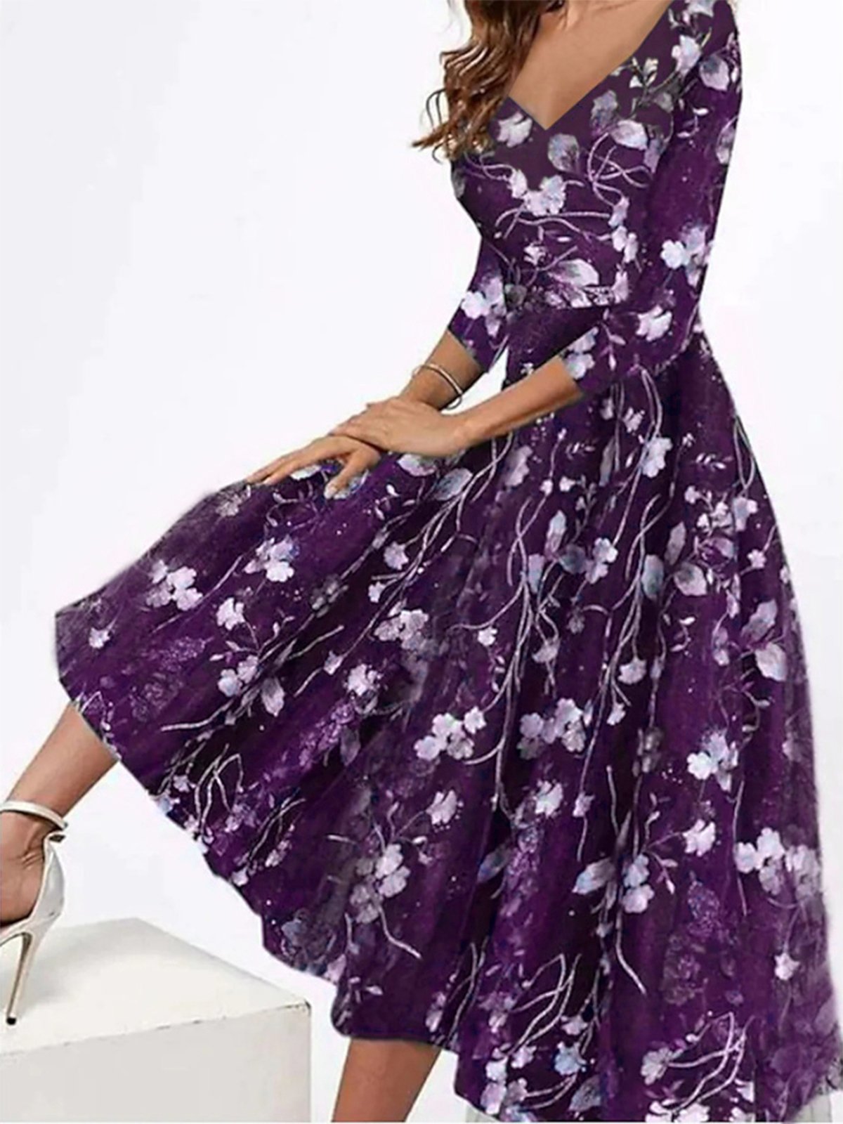 Elegant V Neck Floral Swing Dresses
