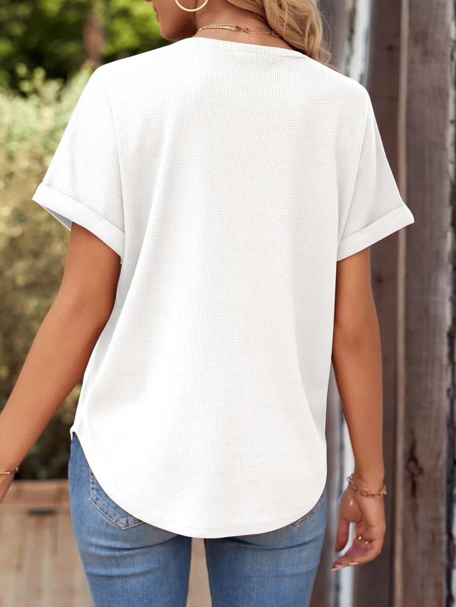 Crew Neck Casual Plain Solid Batwing Sleeve T-Shirt