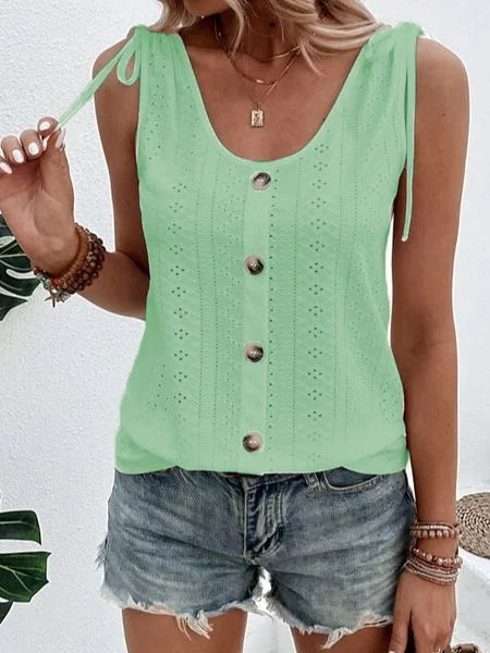 Casual Loose Plain Crew Neck Tank Top