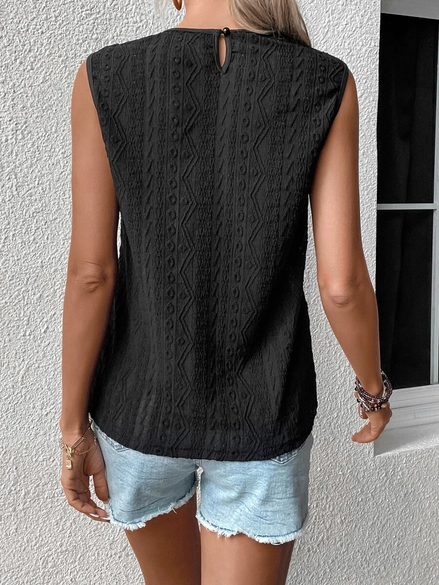 Loose Boho Guipure Lace Insert Keyhole Back Tank Top