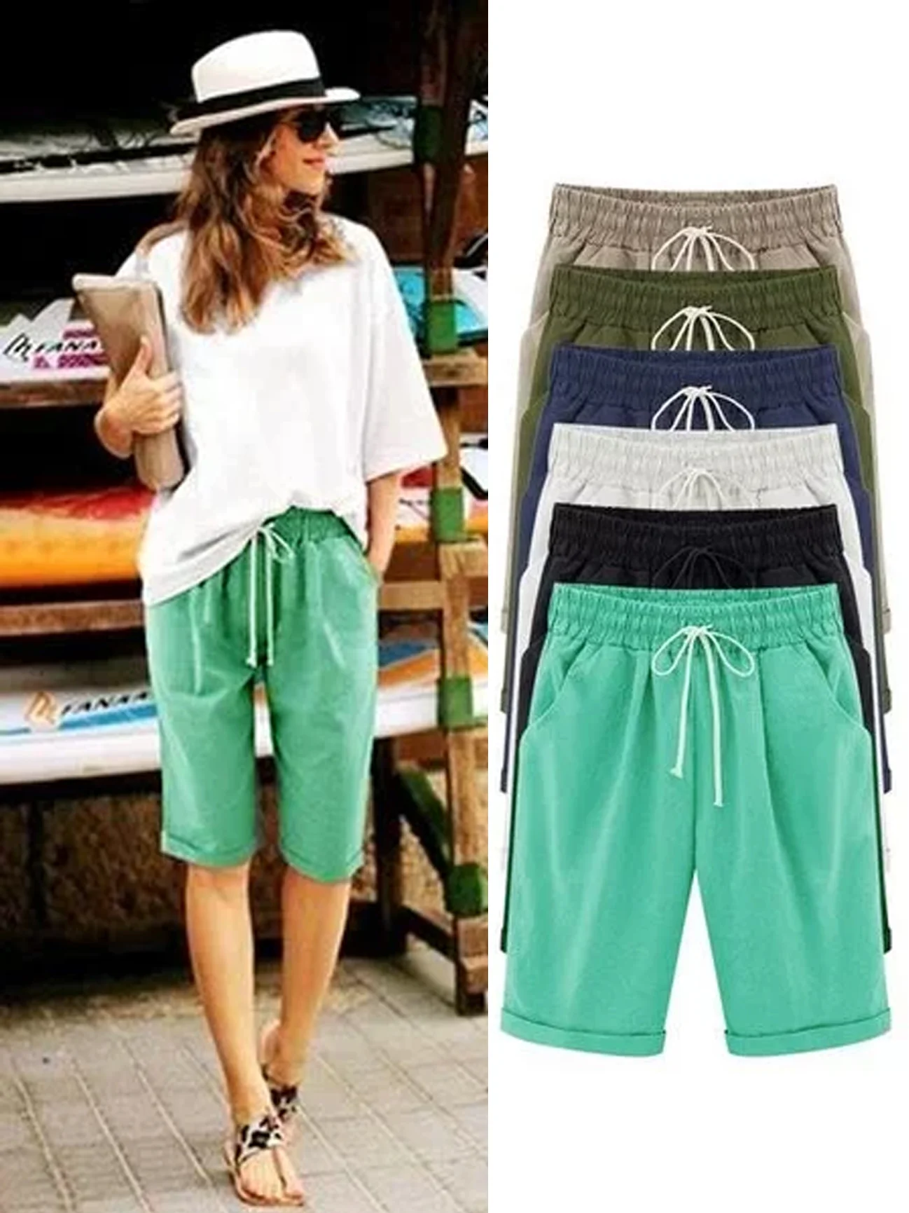 Lace Up Elastic Waistband Loose Shorts