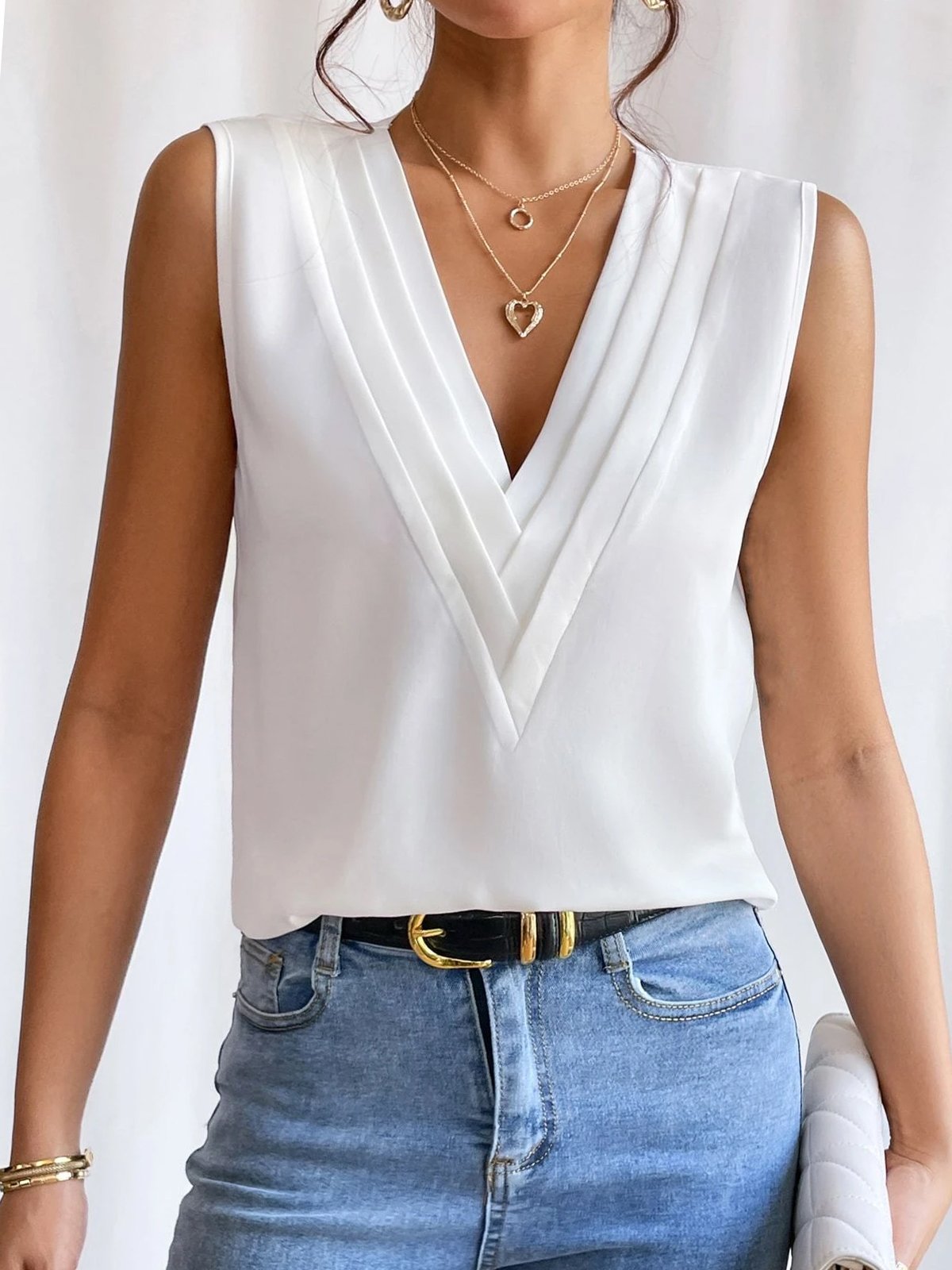 V Neck Casual Loose Plain Shirt