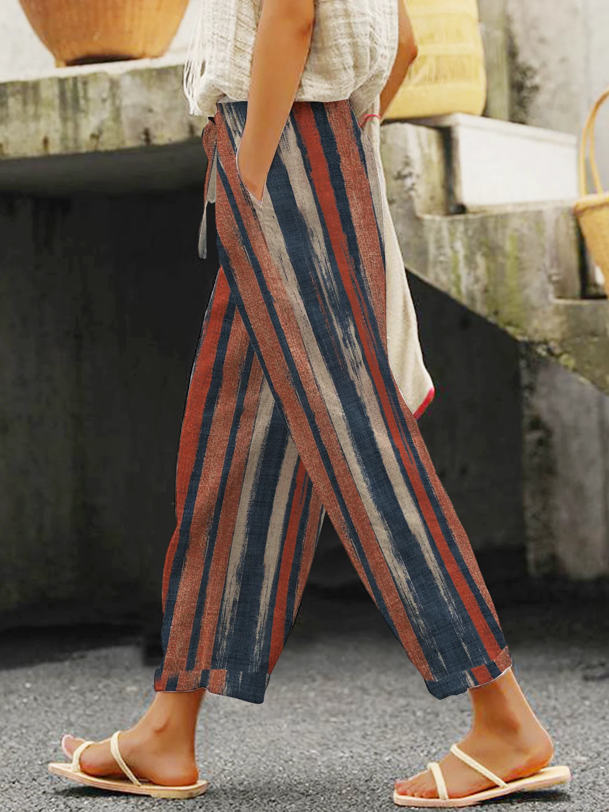 Linen Geometric Loose Pants