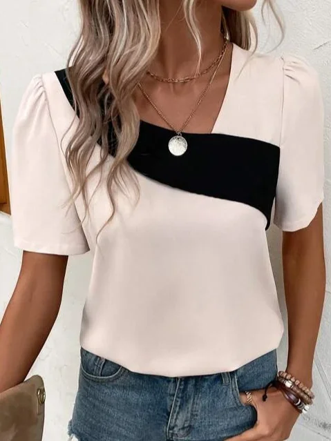 Color Block Loose Casual Asymmetrical Shirt