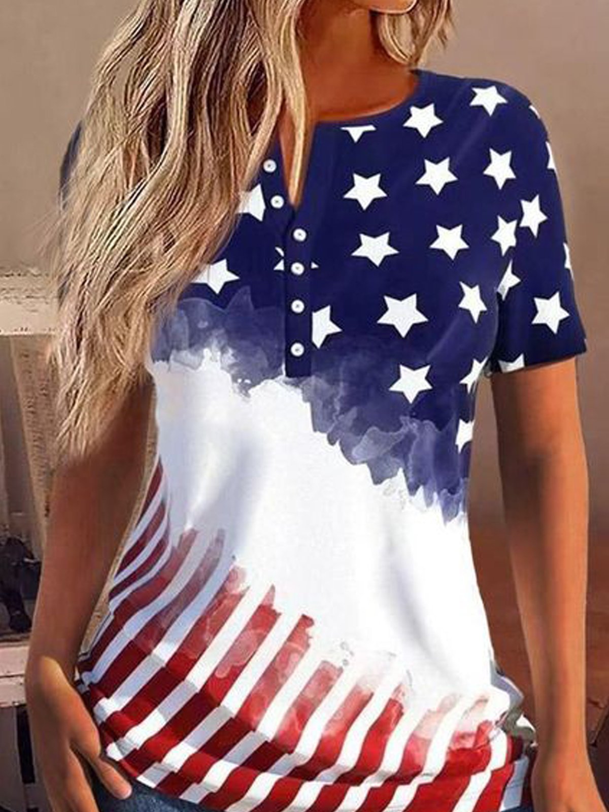 Casual Buckle Independence Day Jersey Shirt