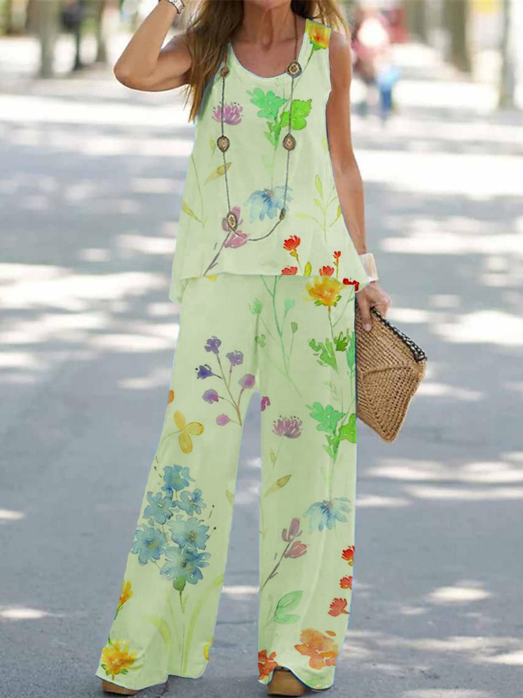 Jersey Casual Loose Floral Two-Piece Set