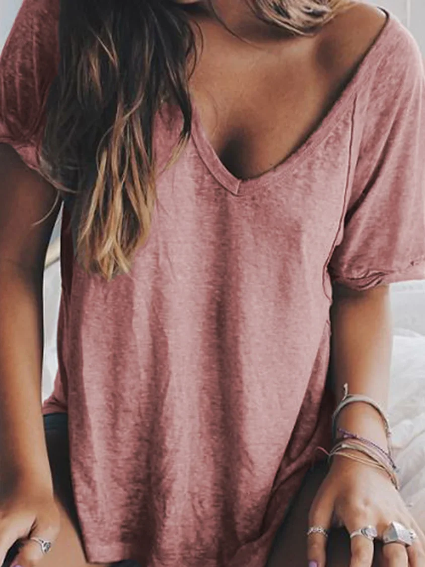 Women Summer V neck Loose T Shirt Top