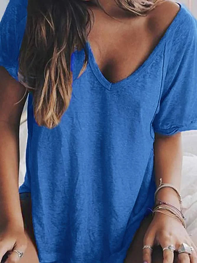 Women Summer V neck Loose T Shirt Top